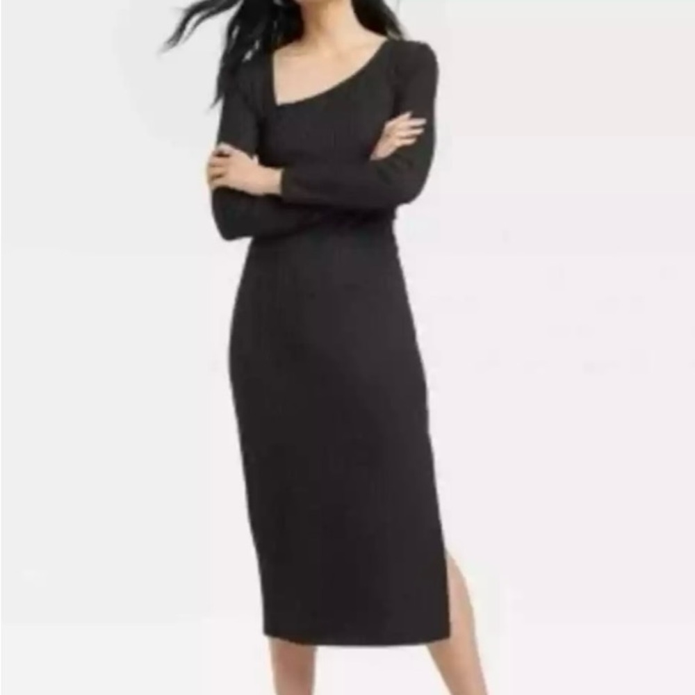 A New Day Sz XXL 2XL Brown Taupe Body Con Long Sleeve Ribbed Knit Midi Dress NEW